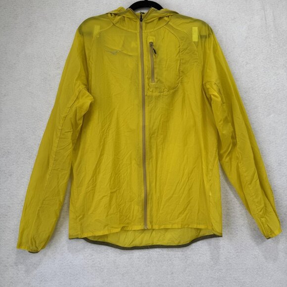 Hoka One One Jacket Mens Small Yellow Hooded Windbreaker Lightweight Running - Picture 1 of 9